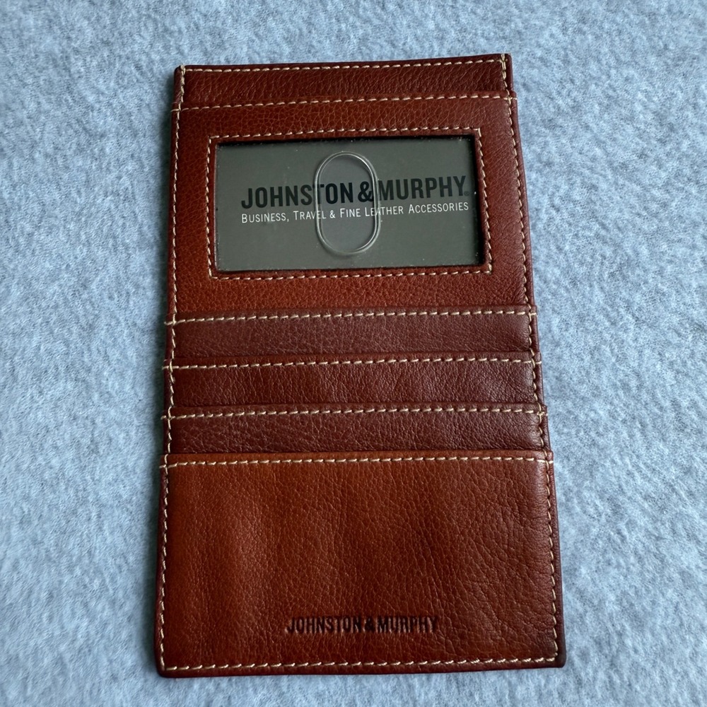 Johnston & Murphy Brown Leather Card ID Case Wallet Business Travel Accessories